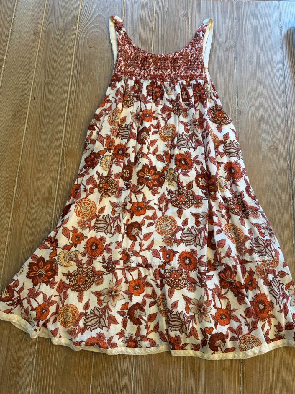 Free people Floral Smocked Sundress in Rust and Cream